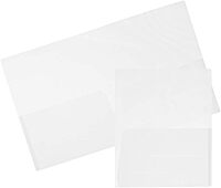 JAM Paper Regular-Weight 2-Pocket Plastic Presentation Folders, 9in x 12in, Clear, Pack Of 6