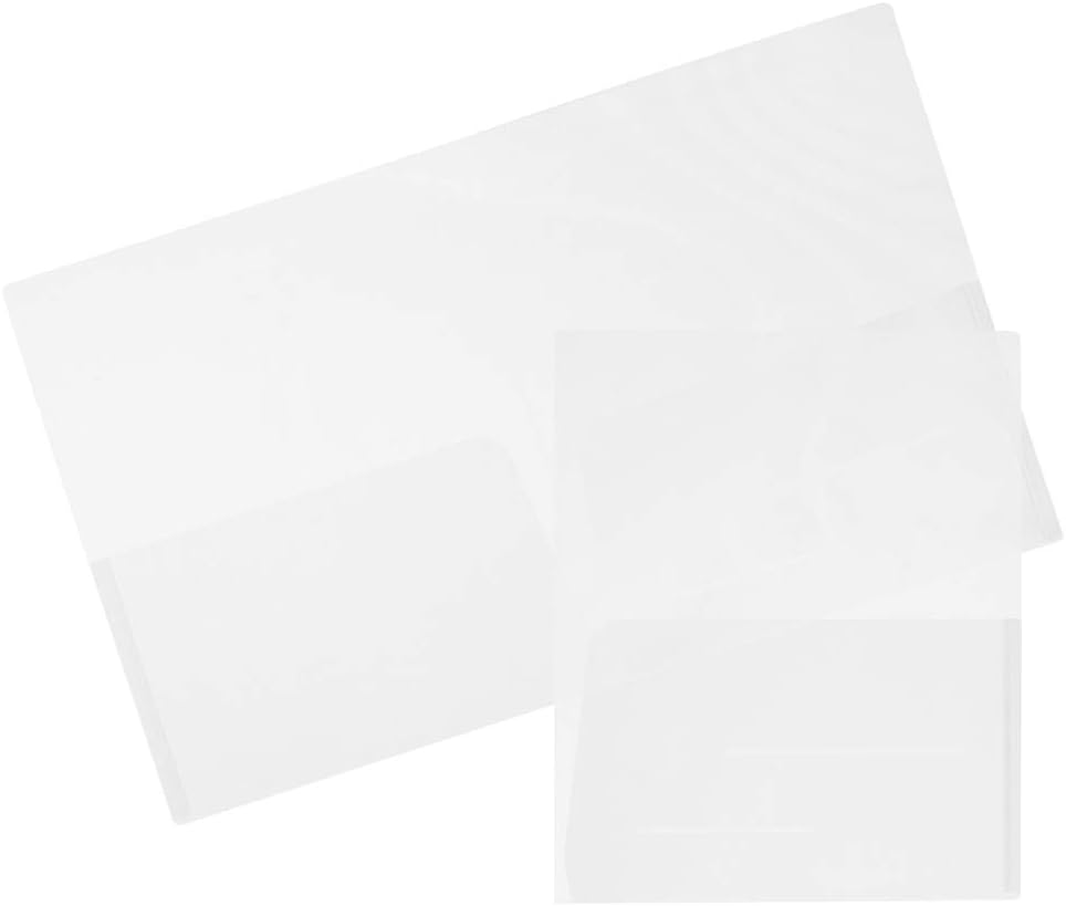 JAM Paper Regular-Weight 2-Pocket Plastic Presentation Folders, 9in x 12in, Clear, Pack Of 6