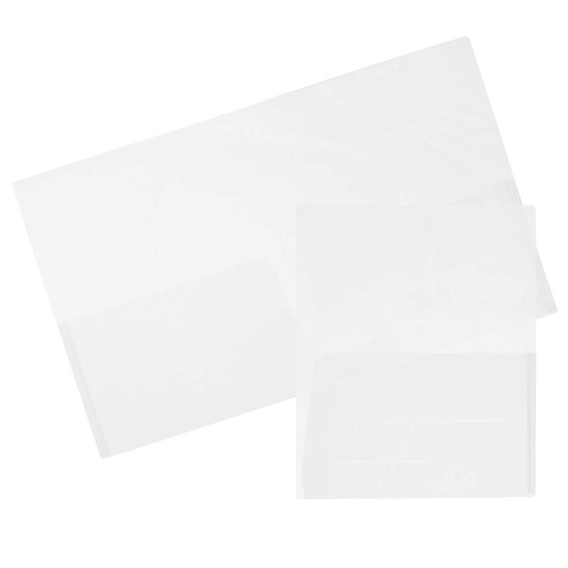 JAM Paper Regular-Weight 2-Pocket Plastic Presentation Folders, 9in x 12in, Clear, Pack Of 6