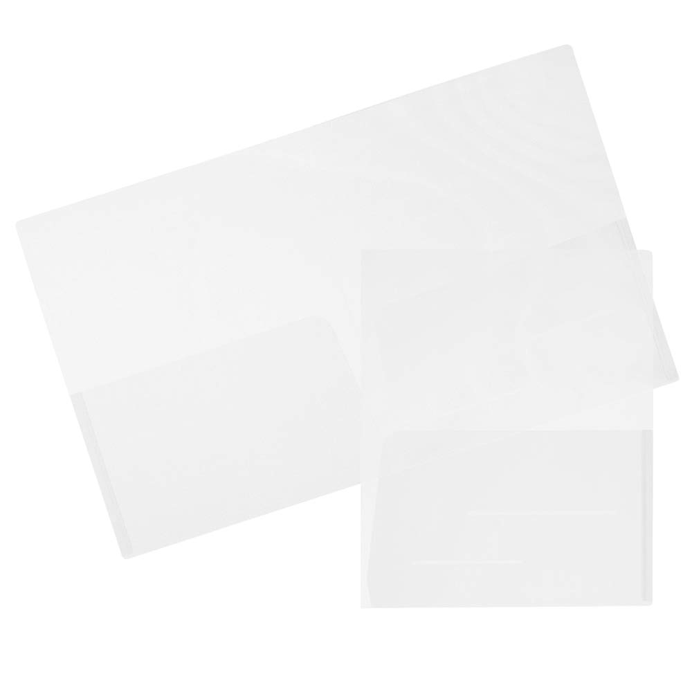 JAM Paper Regular-Weight 2-Pocket Plastic Presentation Folders, 9in x 12in, Clear, Pack Of 6