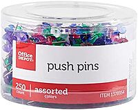 Office Depot Brand Push Pins, 9/10in, Assorted Colors, Pack Of 250