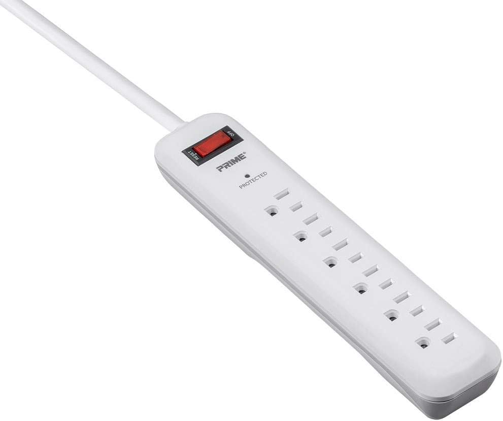 6 Outlet Surge Protector Power Strip with Low-Profile Plug with 8ft Cord, 1000 Joules, White