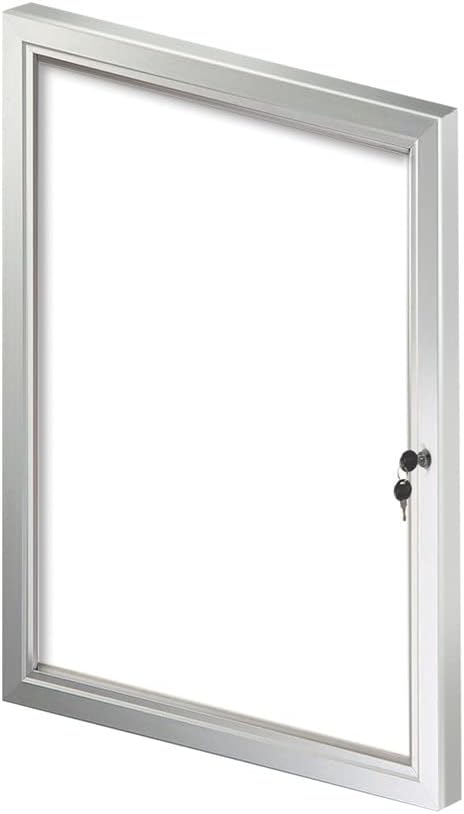Azar Displays Enclosed Magnetic Message Board With Lock And Key, Porcelain, 23in x 29-3/4in, White, Silver Aluminum Frame