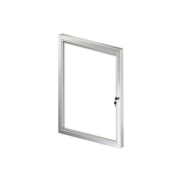 Azar Displays Enclosed Magnetic Message Board With Lock And Key, Porcelain, 23in x 29-3/4in, White, Silver Aluminum Frame