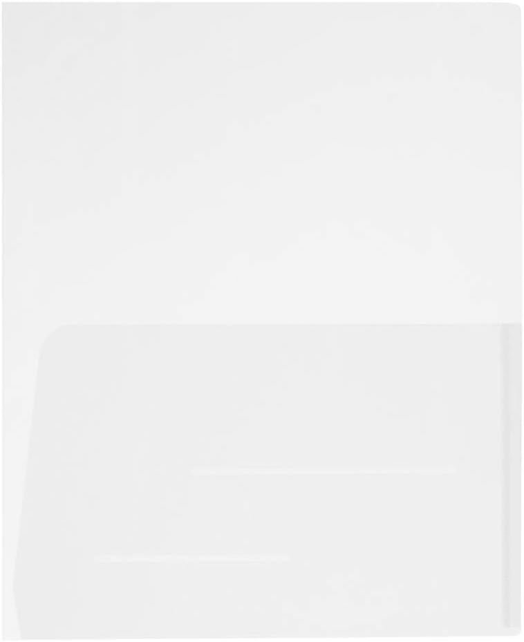 JAM Paper Regular-Weight 2-Pocket Plastic Presentation Folders, 9in x 12in, Clear, Pack Of 6