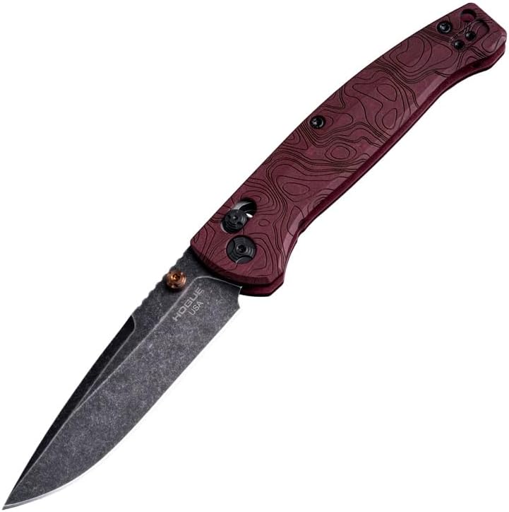 Hogue Mysto 3.4" Clip Point Manual Folder (Fire) Pocket Knife, Redstone Richlite Frame