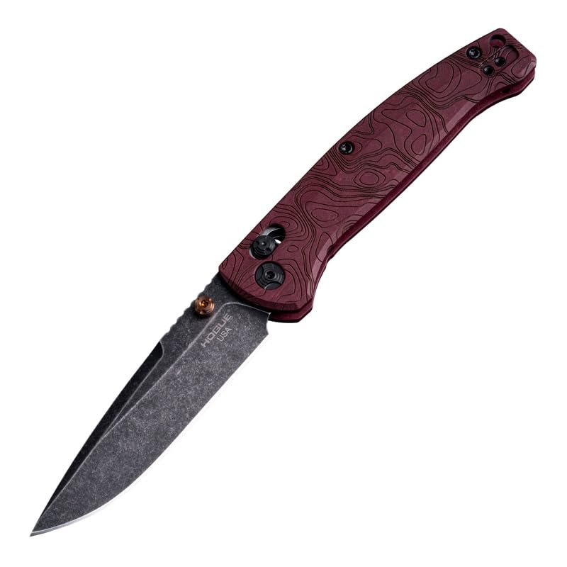 Hogue Mysto 3.4" Clip Point Manual Folder (Fire) Pocket Knife, Redstone Richlite Frame