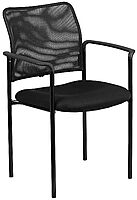 Flash Furniture Jana Comfort Black Mesh Stackable Steel Side Chair with Nylon Arms and Built-In Lumbar Support Contemporary