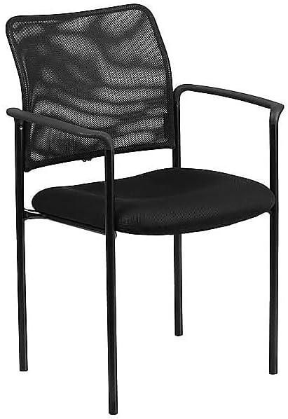 Flash Furniture Jana Comfort Black Mesh Stackable Steel Side Chair with Nylon Arms and Built-In Lumbar Support Contemporary