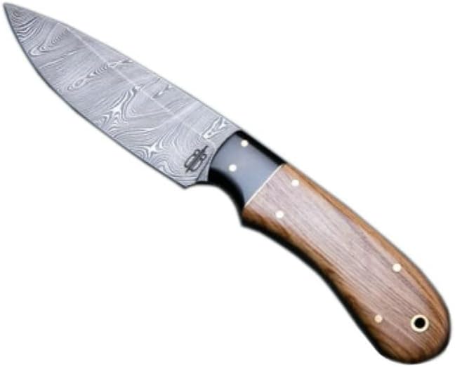 BucknBear Custom Handmade Fixed Blade Damascus Hunting Knife with Leather Sheath
