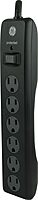 GE General Purpose 6-Outlet Surge Protector, 6 ft Extension Cord, 800 Joules, Twist-to-Close Safety Outlet Covers, Flat Plug, Protected Indicator Light, Integrated Circuit Breaker, Black, 14091