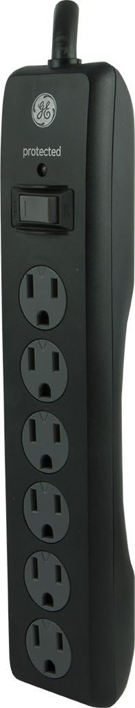 GE General Purpose 6-Outlet Surge Protector, 6 ft Extension Cord, 800 Joules, Twist-to-Close Safety Outlet Covers, Flat Plug