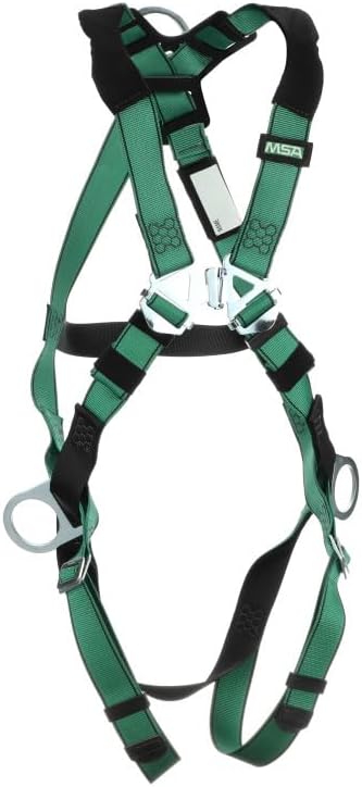 MSA 10197200 V-Form Full Body Safety Harness - Size: Standard (Medium), D-Ring Configuration: Back/Hip, Qwik Fit Leg Straps