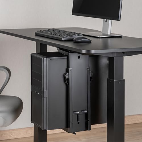 Mount-It! CPU Under Desk Mount Bracket Rack, Adjustable Computer Tower Desk Mount with Sliding Track, 33 lbs Capacity, Black