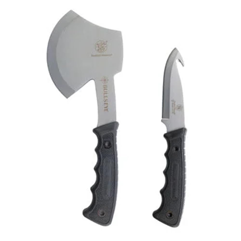 Smith & Wesson Bullseye Hatchet and Fixed Blade Guthook Knife Combo with S.S. Blade and Rubber Handle for Outdoor, Tactical