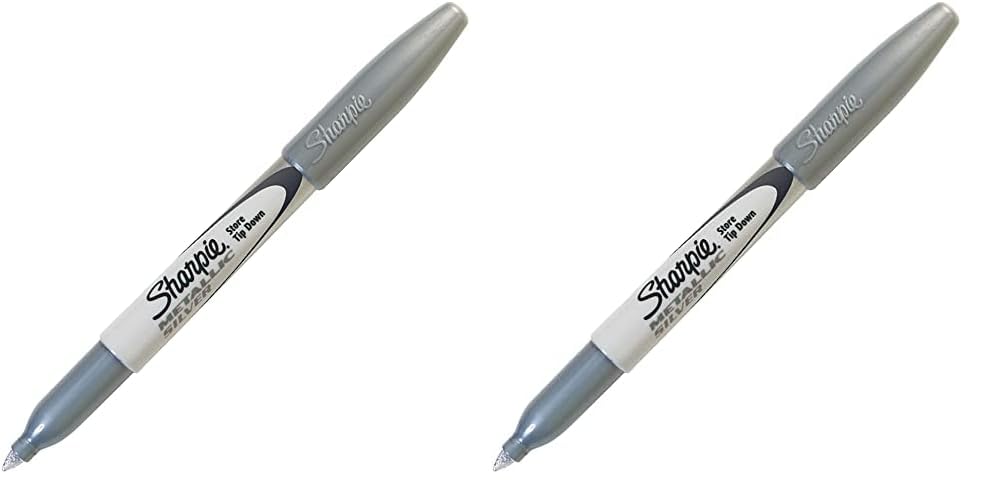 SHARPIE Br&s Permanent Marker, Fine Point, Nontoxic, Metallic Silver (39013) (Pack of 2) Silver 1 Count (Pack of 2)