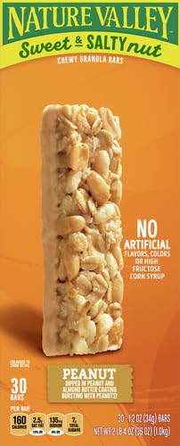 Nature Valley Sweet and Salty Granola Bars, Peanut, 30 Bars, 36 OZ Peanut 30 Count (Pack of 1)