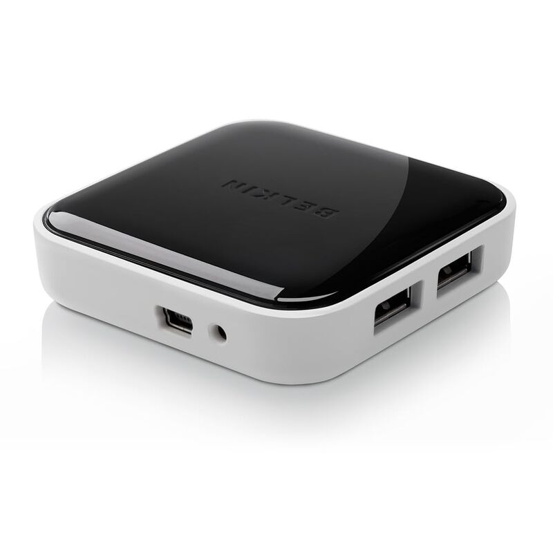 Belkin 4-Port Powered Desktop USB Hub with Support for USB-A, USB 2.0, and USB 1.1, Black and White