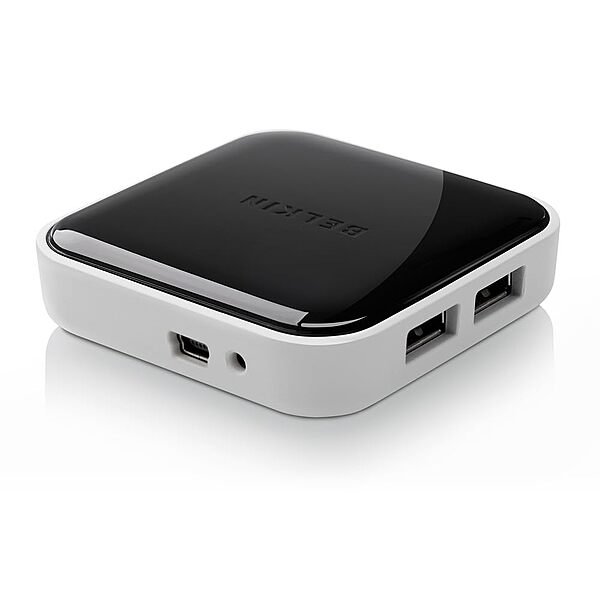 Belkin 4-Port Powered Desktop USB Hub with Support for USB-A, USB 2.0, and USB 1.1, Black and White