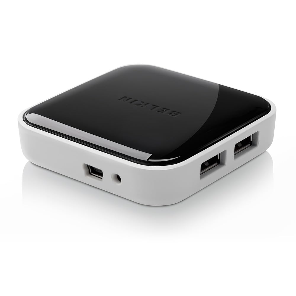 Belkin 4-Port Powered Desktop USB Hub with Support for USB-A, USB 2.0, and USB 1.1, Black and White