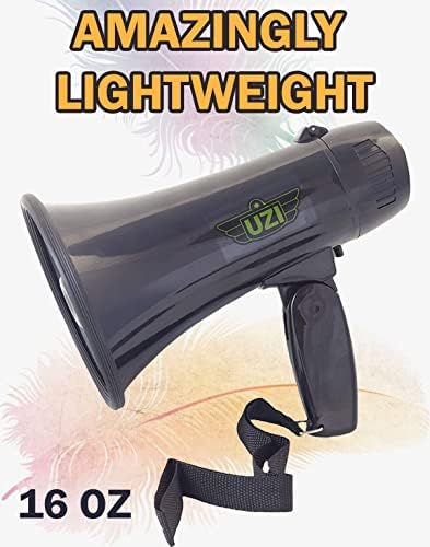 Uzi UZI-MP-204R 15-Watt Megaphone with Siren, Adjustable Volume and Recording Playback, Black