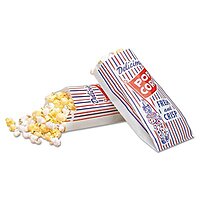 Pinch-Bottom Paper Popcorn Bag, 4w x 1-1/2d x 8h, Blue/Red/White, Sold as 1 Carton