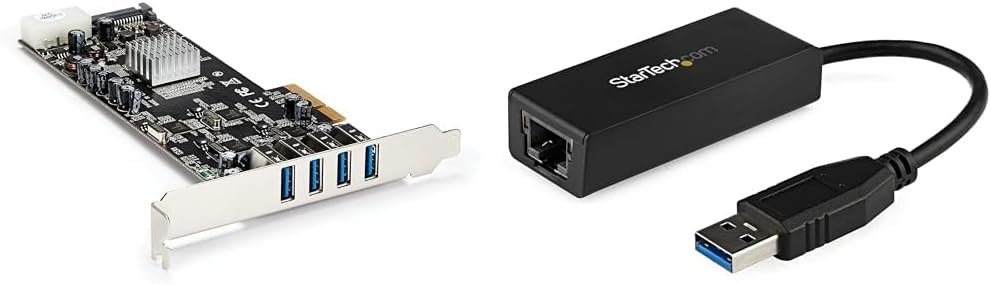 StarTech.com 4 Port USB 3.0 PCIe Card and Ethernet Adapter Bundle - 10/100/1000 Gigabit LAN PCI Express+ USB to Ethernet