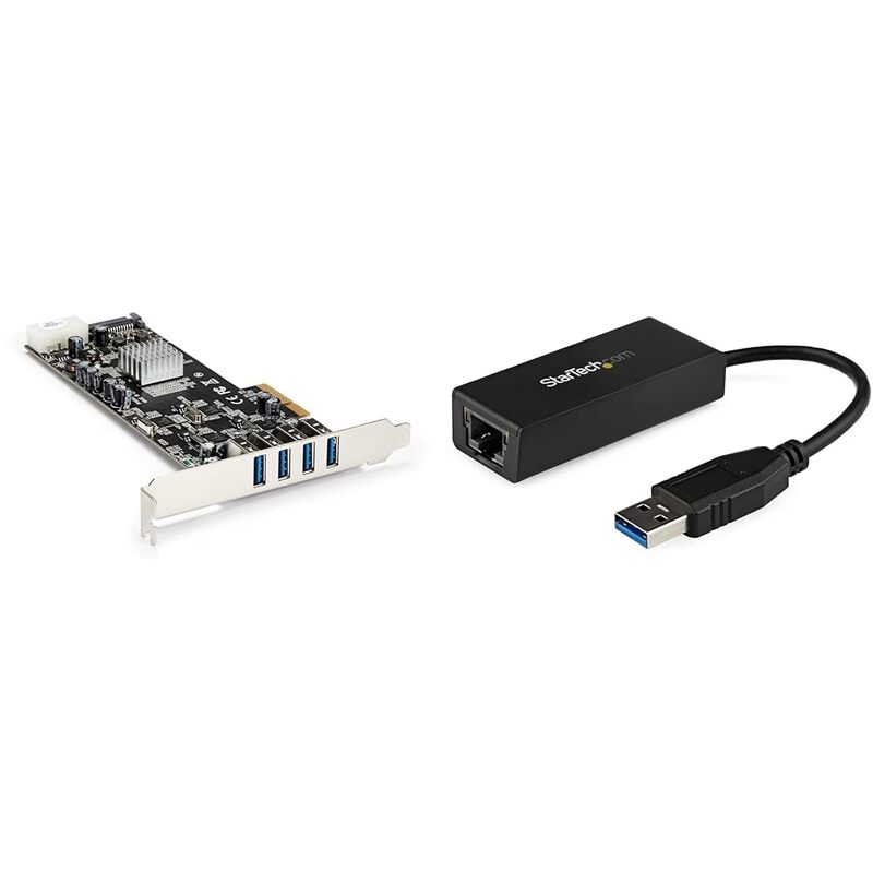 StarTech.com 4 Port USB 3.0 PCIe Card and Ethernet Adapter Bundle - 10/100/1000 Gigabit LAN PCI Express+ USB to Ethernet