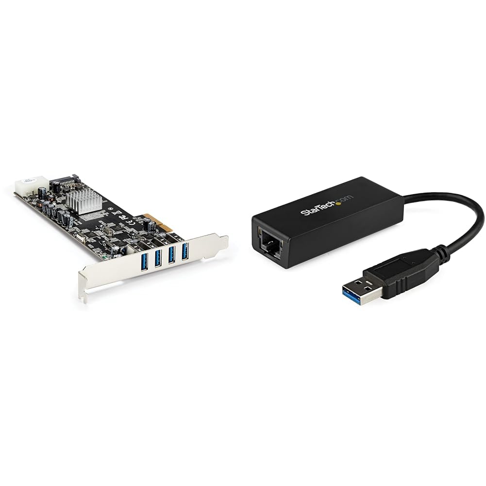 StarTech.com 4 Port USB 3.0 PCIe Card and Ethernet Adapter Bundle - 10/100/1000 Gigabit LAN PCI Express+ USB to Ethernet