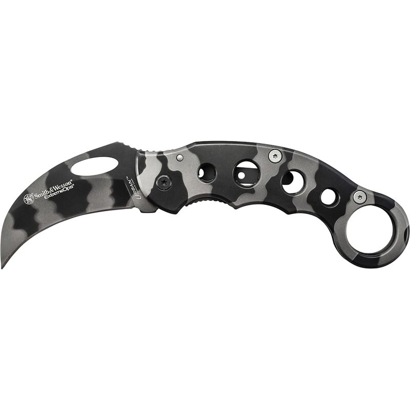 Smith & Wesson Extreme Ops CK32C 8in S.S. Karambit Folding Knife with 3in Hawkbill Blade and Stainless Steel Handle for Outdoor, Tactical, Survival and EDC