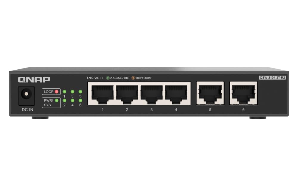 QNAP 4-Port 2.5Gbps & 2-Port 10BASE-T Unmanaged Switch (QSW-2104-2T-R2-US)