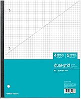 Office Depot Brand Wireless Notebook, 8-1/2in x 11in, 1 Subject, Dual-Sized Quadrille Ruled (4in x 4in, 5in x 5in), 80 Sheets, Teal/White