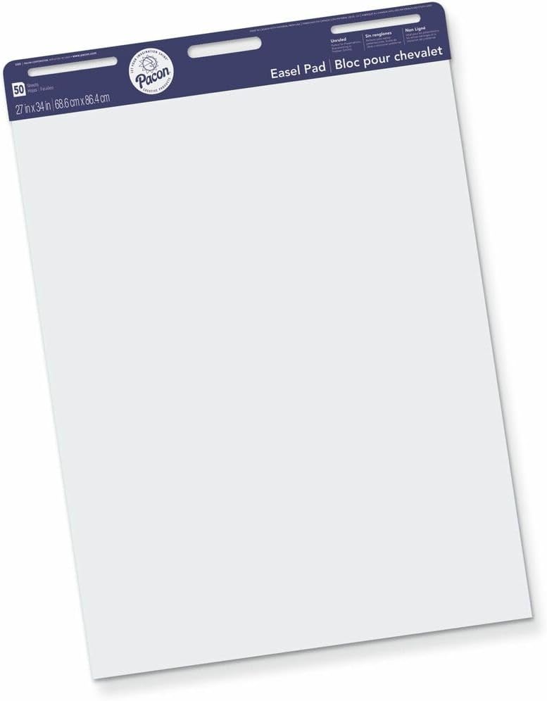 Pacon 3385 Easel Pad, Perforated, Unruled, 27x34-Inch, 50 Sheets, White
