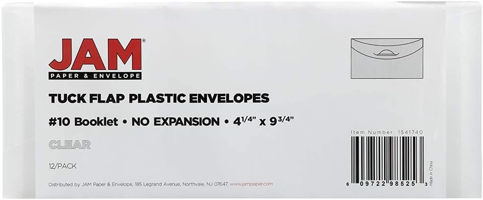 JAM PAPER Plastic Envelopes with Tuck Flap Closure - Clear