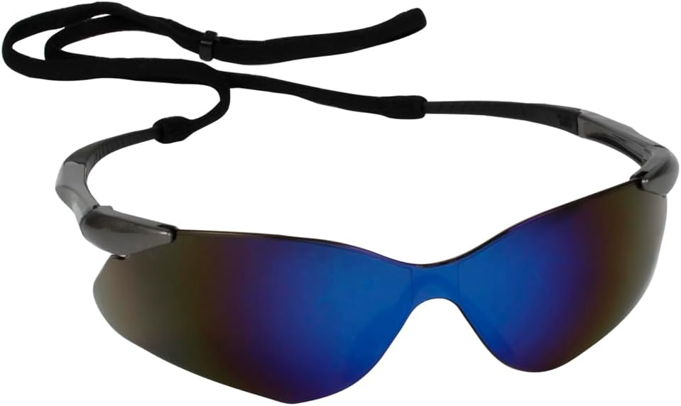 Nemesis Safety Glasses, Gunmetal Nylon Frame, Blue Polycarbonate Lens