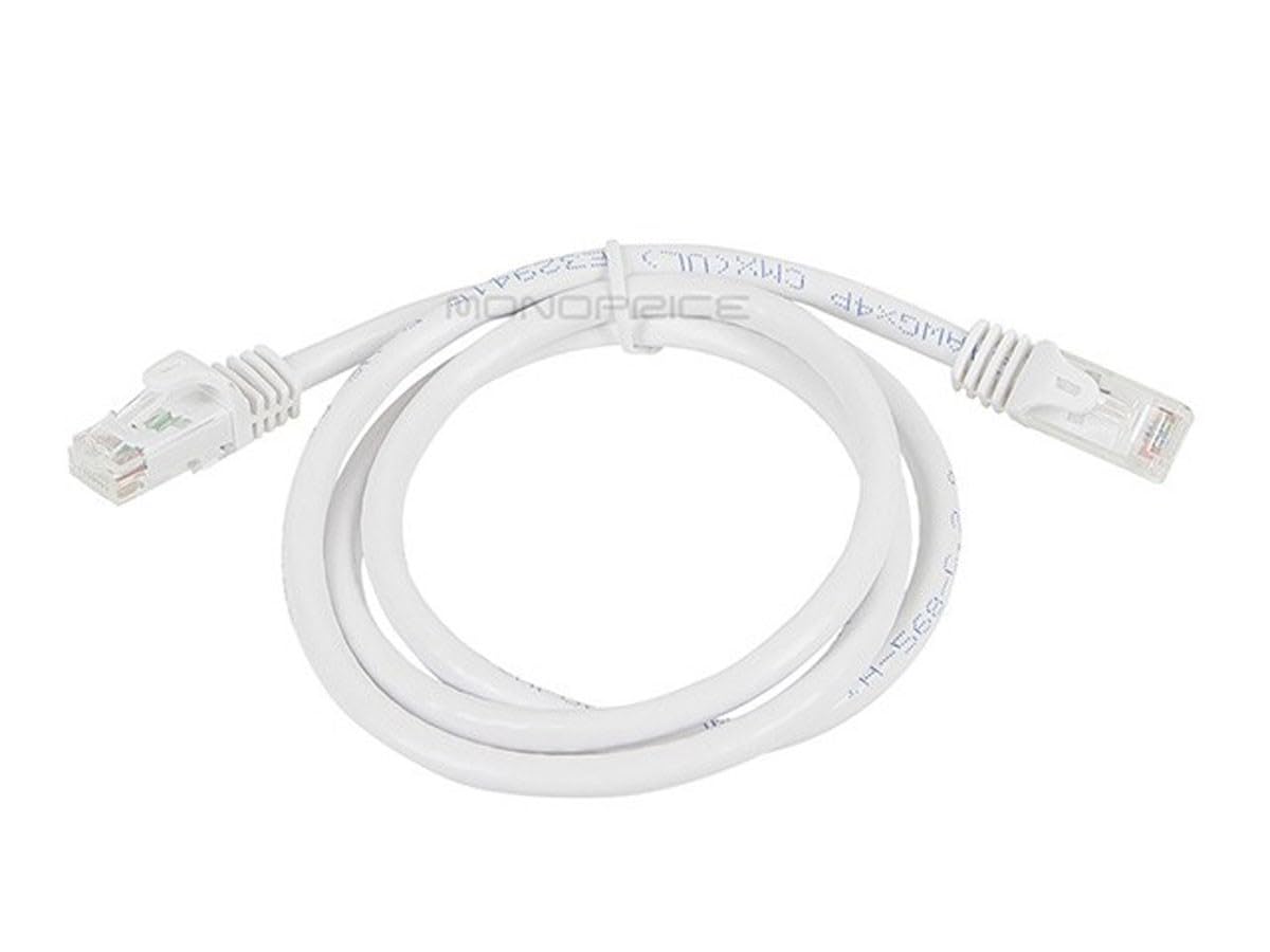 Monoprice Cat6 3ft White Patch Cable UTP 24AWG 550MHz Pure Bare Copper Snagless RJ45 Flexboot Series Ethernet Cable 1
