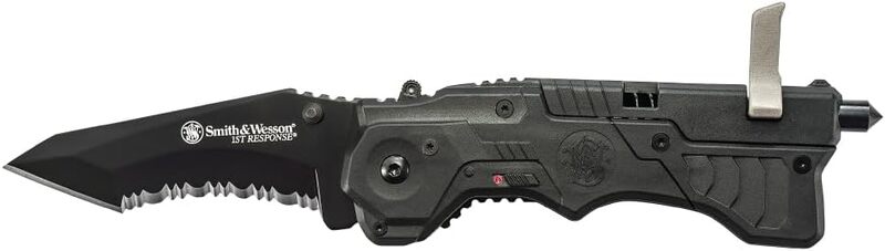 Smith & Wesson 1st Response SW911B 8.2in High Carbon S.S. Assisted Opening Knife with 3.4in Serrated Tanto Blade and Nylon Handle for Outdoor, Tactical, Survival and EDC
