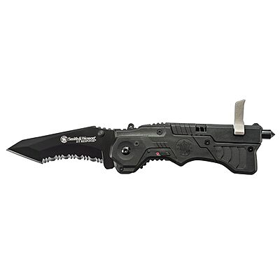 Smith & Wesson 1st Response SW911B 8.2in High Carbon S.S. Assisted Opening Knife with 3.4in Serrated Tanto Blade and Nylon Handle for Outdoor, Tactical, Survival and EDC