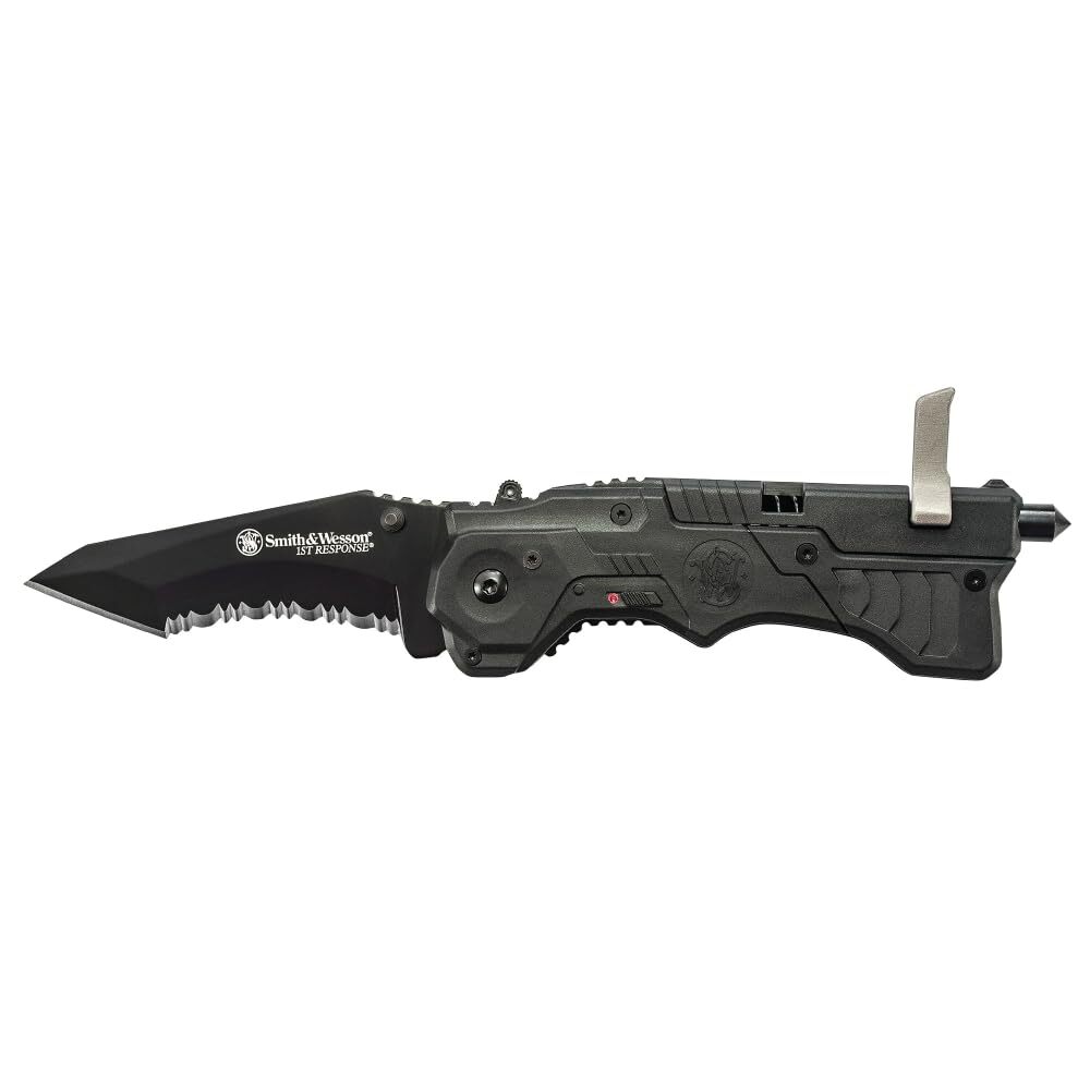 Smith & Wesson 1st Response SW911B 8.2in High Carbon S.S. Assisted Opening Knife with 3.4in Serrated Tanto Blade and Nylon Handle for Outdoor, Tactical, Survival and EDC