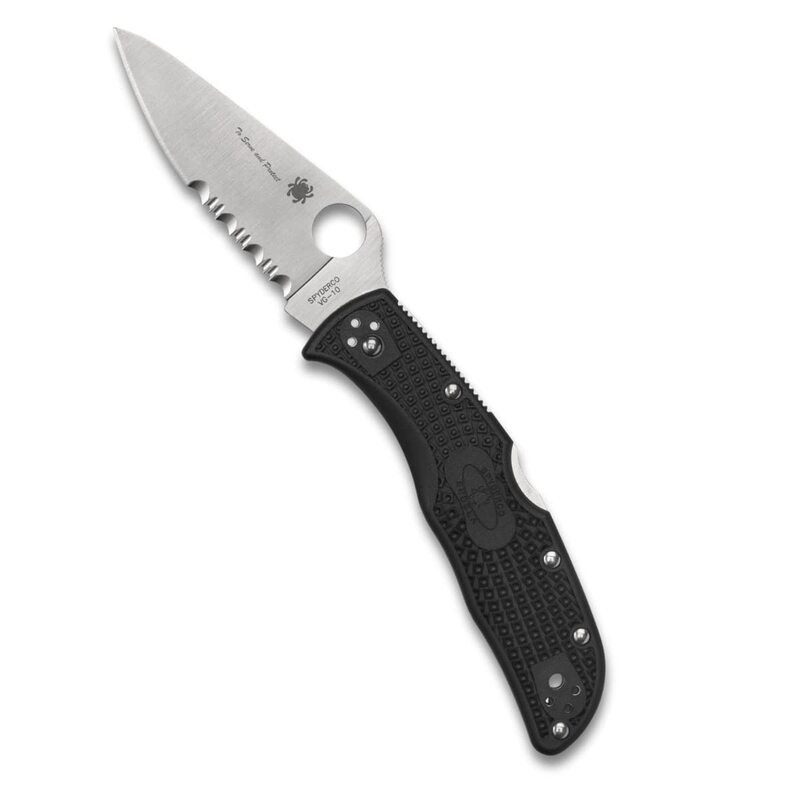 Spyderco Endela Lightweight Knife with Flat Ground Steel Blade and Tunnel to Towers Black FRN Handle - CombinationEdge