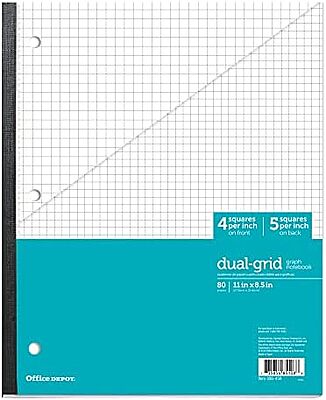 Office Depot Brand Wireless Notebook, 8-1/2in x 11in, 1 Subject, Dual-Sized Quadrille Ruled (4in x 4in, 5in x 5in), 80 Sheets, Teal/White