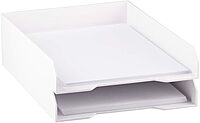 JAM PAPER Stackable Paper Trays - White - Desktop Document, Letter, & File Organizer Tray - 2/Pack