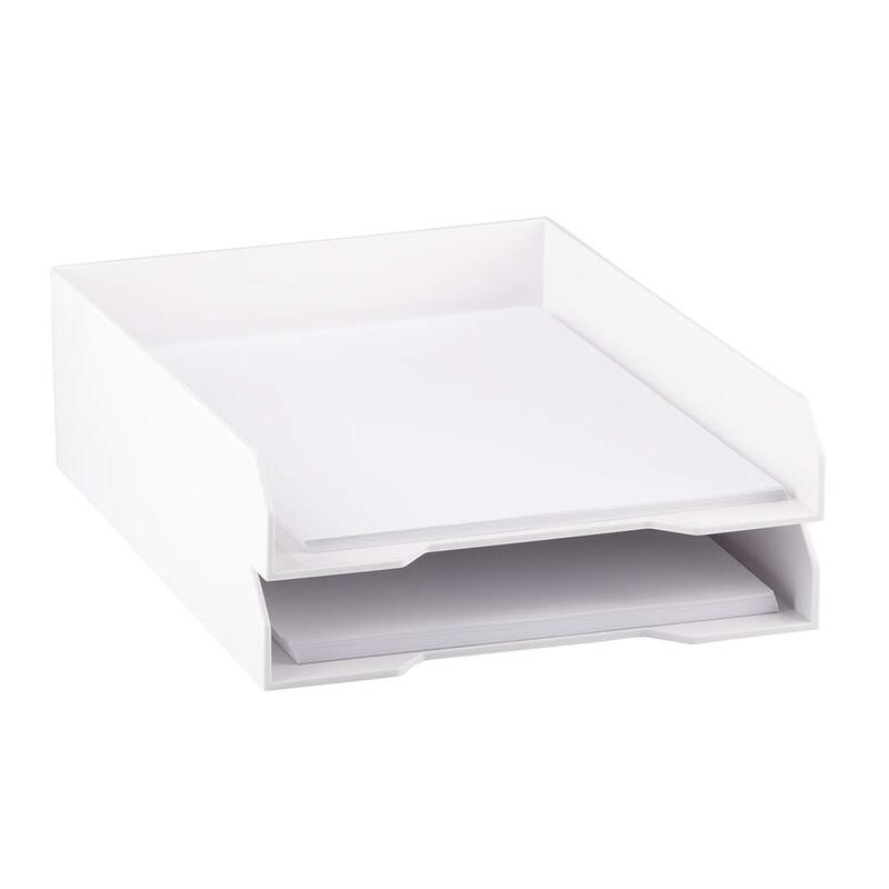 JAM PAPER Stackable Paper Trays - White - Desktop Document, Letter, & File Organizer Tray - 2/Pack