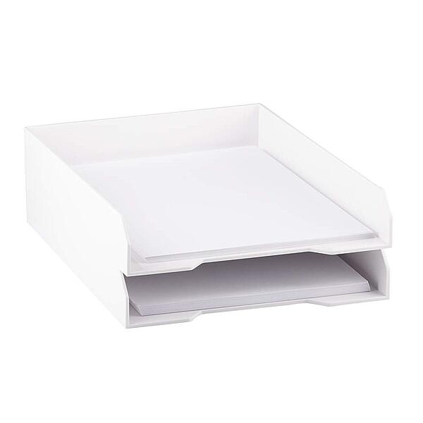 JAM PAPER Stackable Paper Trays - White - Desktop Document, Letter, & File Organizer Tray - 2/Pack