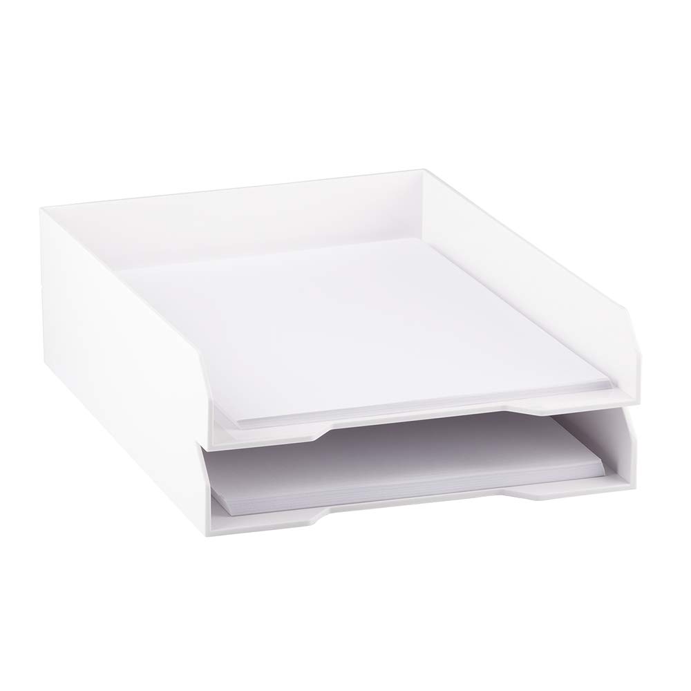 JAM PAPER Stackable Paper Trays - White - Desktop Document, Letter, & File Organizer Tray - 2/Pack