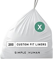 simplehuman Custom-Fit Trash Can Liners, Drawstring, White