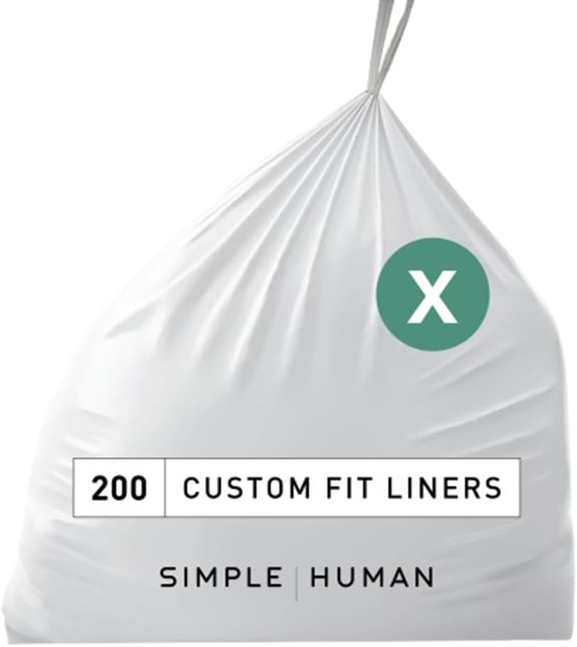simplehuman Custom-Fit Trash Can Liners, Drawstring, White