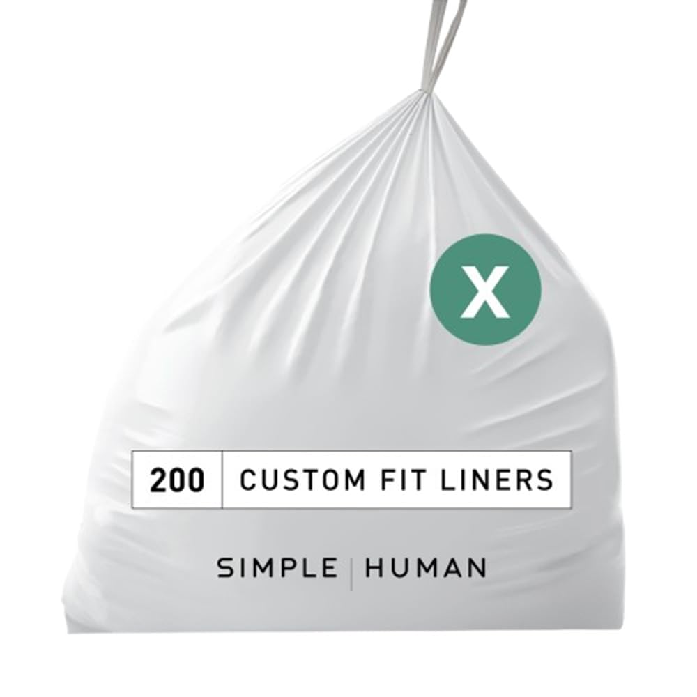 simplehuman Custom-Fit Trash Can Liners, Drawstring, White