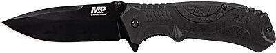 Smith & Wesson M&P M2.0 8.07in S.S. Ultra-Glide Folding Knife with 3.5in Drop Point Blade and Rubber Handle for Outdoor, Tactical, Survival and EDC, Multicolor,Black