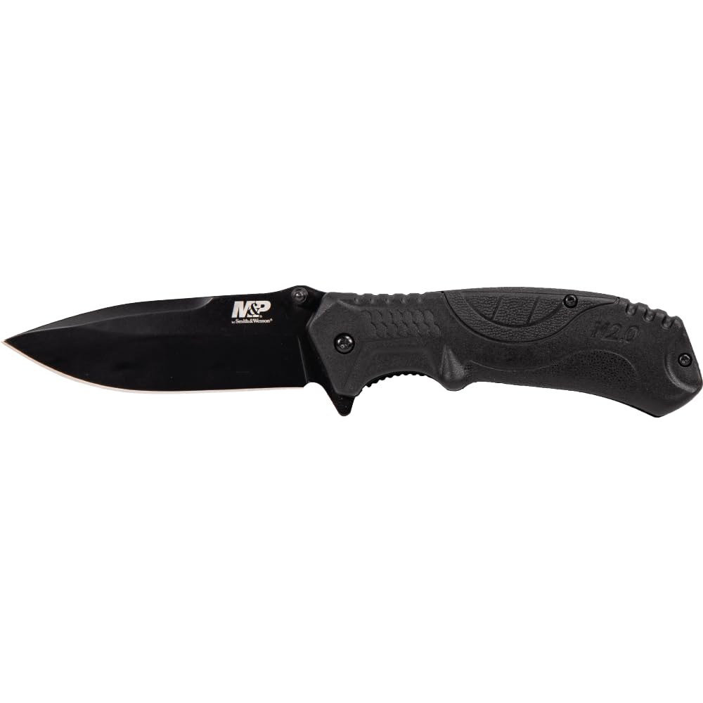 Smith & Wesson M&P M2.0 8.07in S.S. Ultra-Glide Folding Knife with 3.5in Drop Point Blade and Rubber Handle for Outdoor